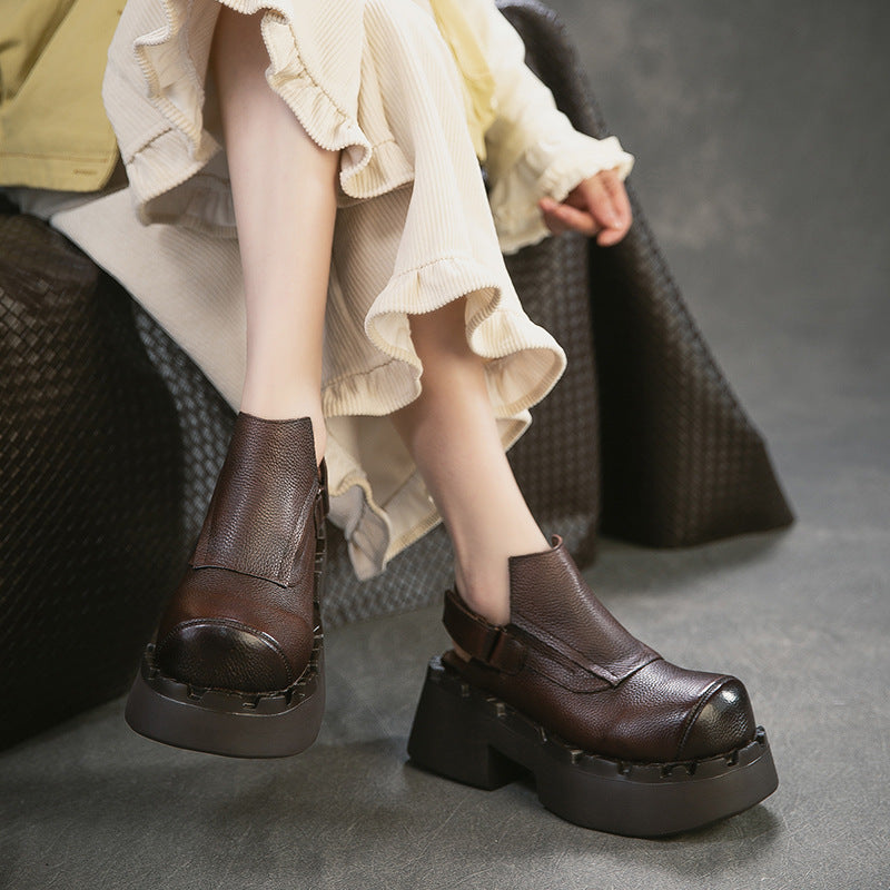 First Layer Cowhide Closed Toe Back Empty Velcro Fashion Fashionable Platform Sandals