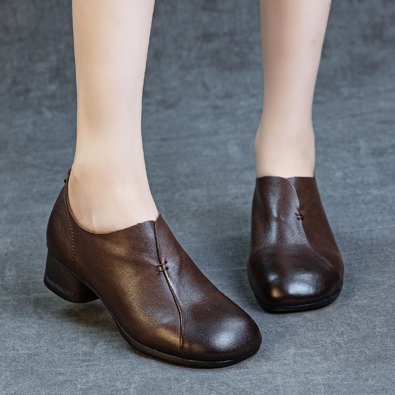 Women's Autumn Genuine Thick Soft Bottom Retro Style Washed First Layer Women's Fashion Shoes