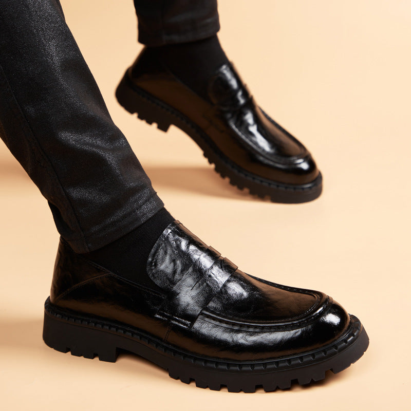 Men's On British Slip-on Soft Surface Height Increasing Insole Bottom Genuine Men's Shoes