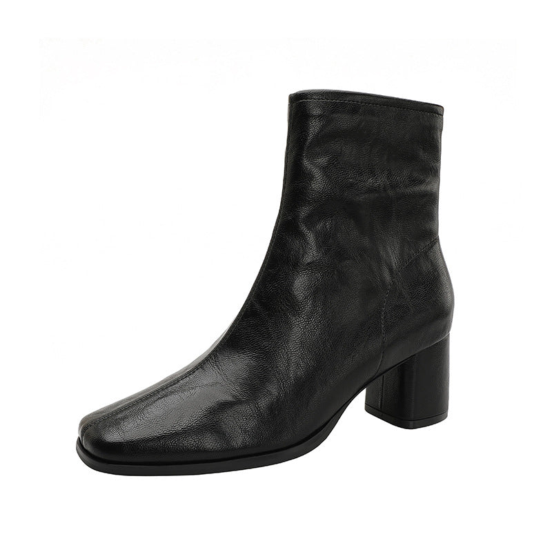 Women's Square Toe Chunky Side Zip Martin For Early Heels