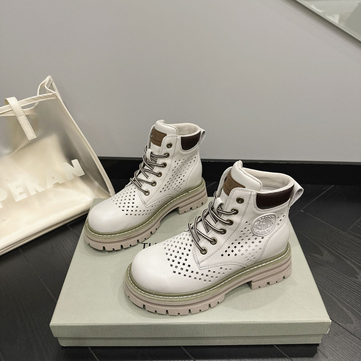 Women's Worker Summer Genuine Breathable Ankle Outdoor Leisure Hight Increasing Women's Leather Boots