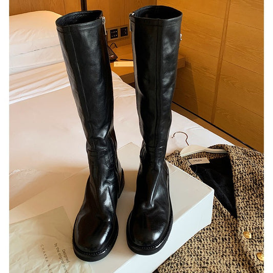 Women's Version Grape Mom Pleated Washed Platform Chunky Boots