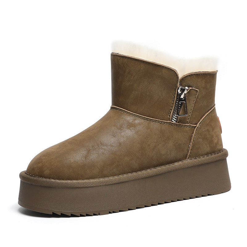 Women's Genuine Wool For Thick Bottom Fleece-lined Cotton Outer Wear Snow Boots