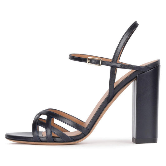Women's Summer Plus Size Sexy Strap Round Head Chunky Heels