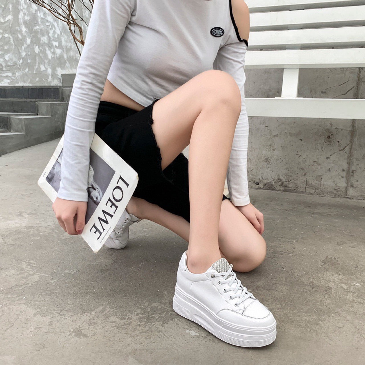 Genuine Platform Wedge White Slip-on Comfortable Casual Shoes