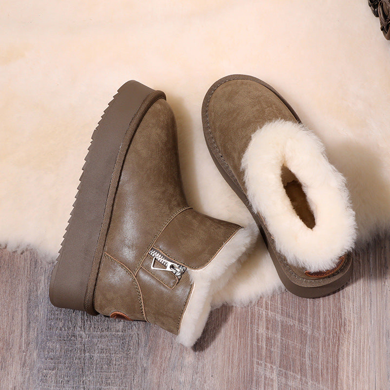 Women's Genuine Wool For Thick Bottom Fleece-lined Cotton Outer Wear Snow Boots