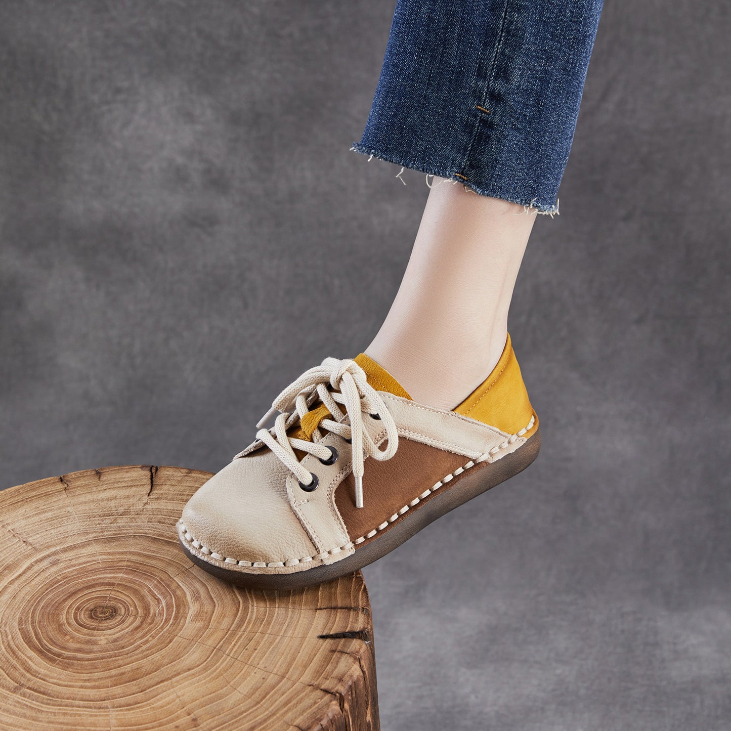 Women's Layer Cowhide Handmade Retro Color Matching Spring Comfortable Flat Ethnic Men's Shoes