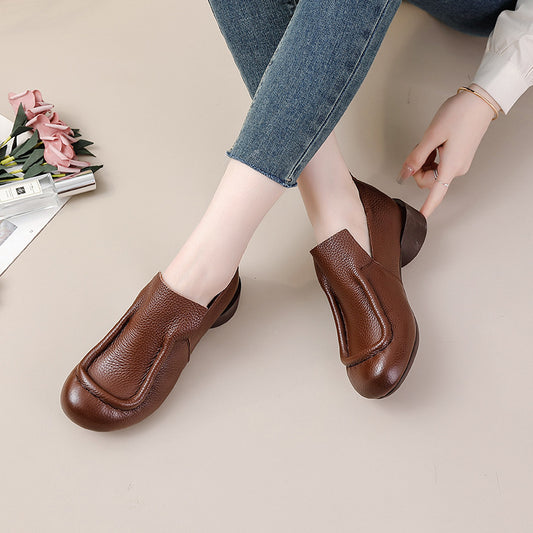 Women's Color Artistic Round Head Chunky Slip-on Heels