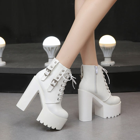 Women's White Super High Ankle Muffin Platform Model Men's Shoes