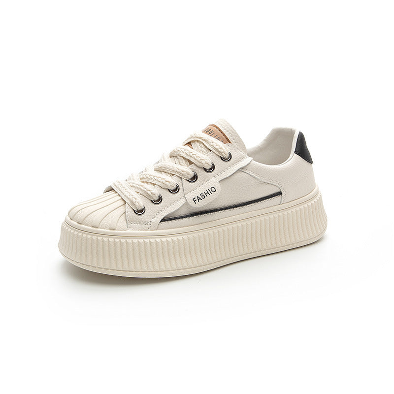 Women's Toe Biscuit Shape Spring Genuine Platform White Women's Casual Shoes