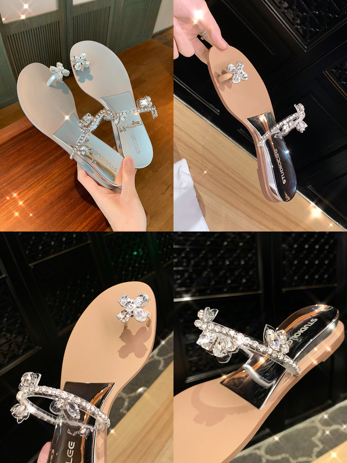 Women's Grape Mom Wonderland Fairy Style Rhinestone Flip-flops Slippers