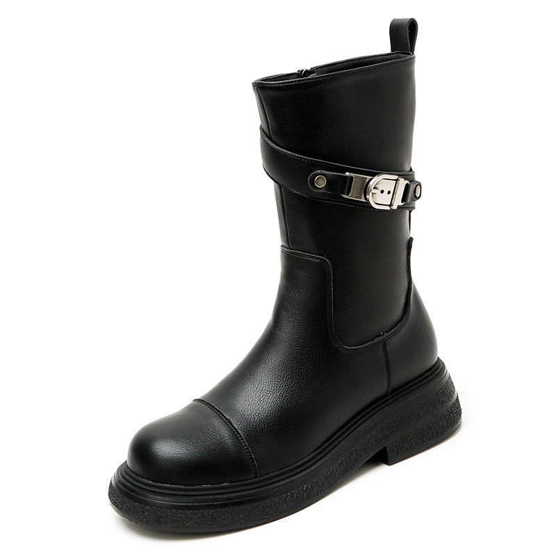 Women's Thick Bottom Soft Brown Martin Retro Length Short Women's Leather Boots
