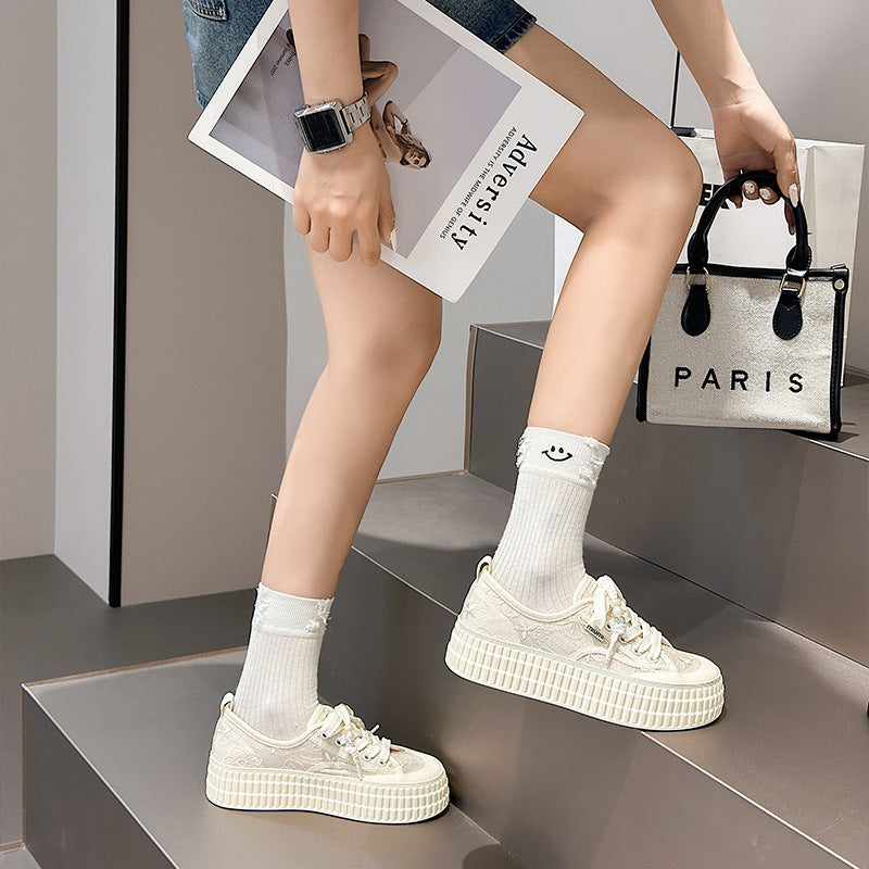 Women's Korean Lace Mesh Summer Thick-soled Height Increasing Hollow Breathable Fisherman Sneakers