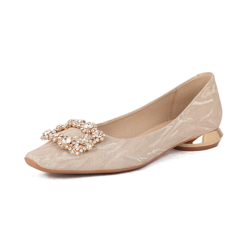 Female Dress Bride Crystal Low Chunky Women's Shoes