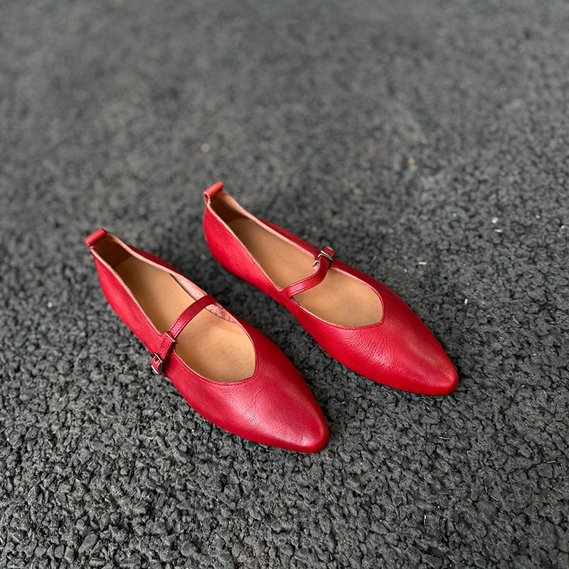 Women's Toe Buckle Flat Soft Bottom Surface Korean Women's Casual Shoes