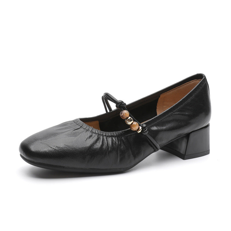 Women's Mary Jane Pumps Mid Sheepskin Temperament Chunky Men's Shoes