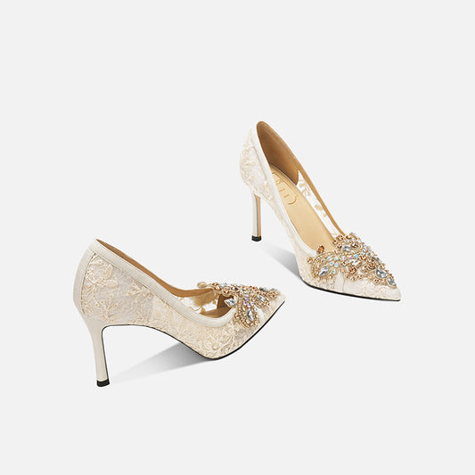 Wedding Dress Two-way Banquet Crystal High Rhinestone Heels