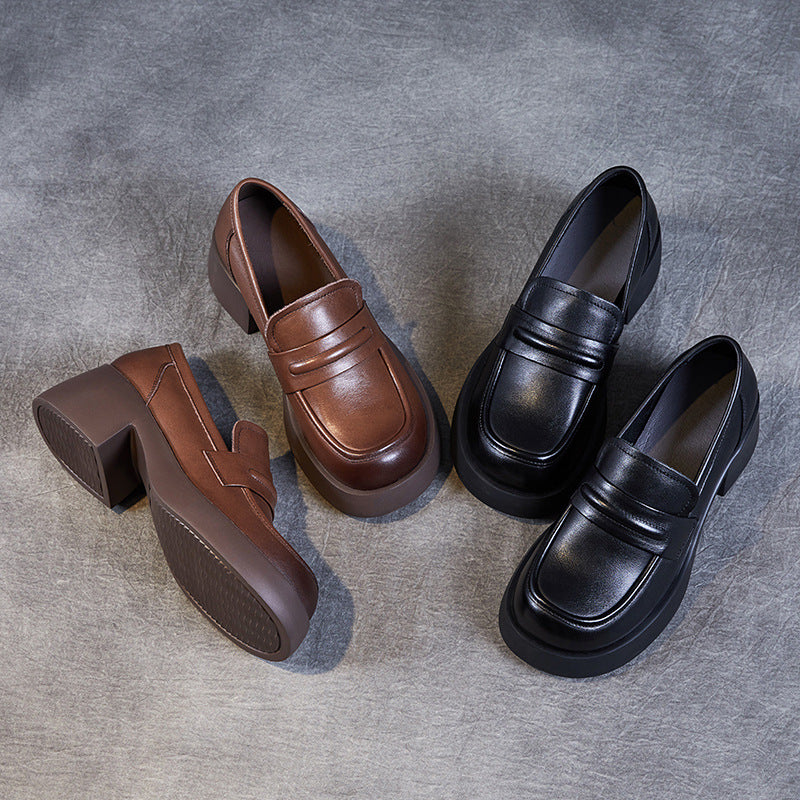 Women's Layer Cowhide Platform Big Toe British Autumn Loafers