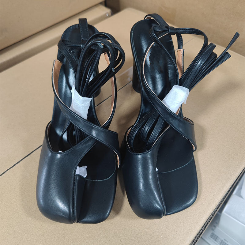 Women's Toe Round Head Chunky Cross Strap Large Size Women's Shoes