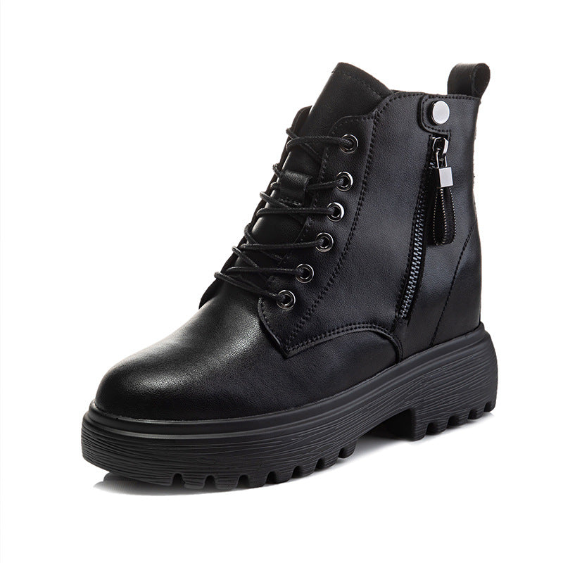 Women's Hight Increasing Martin Genuine Fleece-lined Short Women's Leather Boots