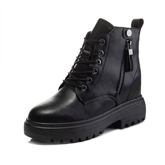Women's Hight Increasing Martin Genuine Fleece-lined Short Women's Leather Boots