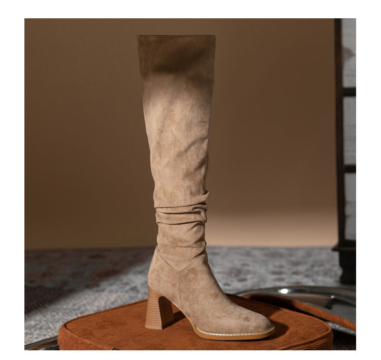 Women's Winter Suede Small Long Pile Style High-heel Boots