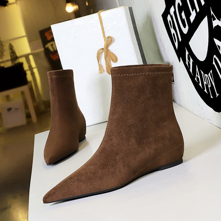Women's Fashionable Simple Low Wedge Hidden Pointed Toe Pedicure Slimming Boots