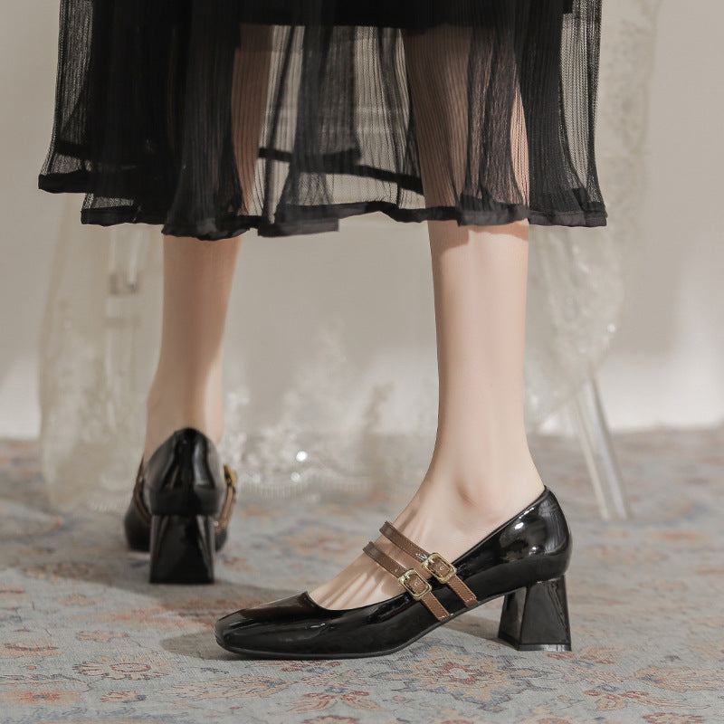 Women's Style Small Shallow Mouth Apricot Temperament Chunky Women's Fashion Shoes