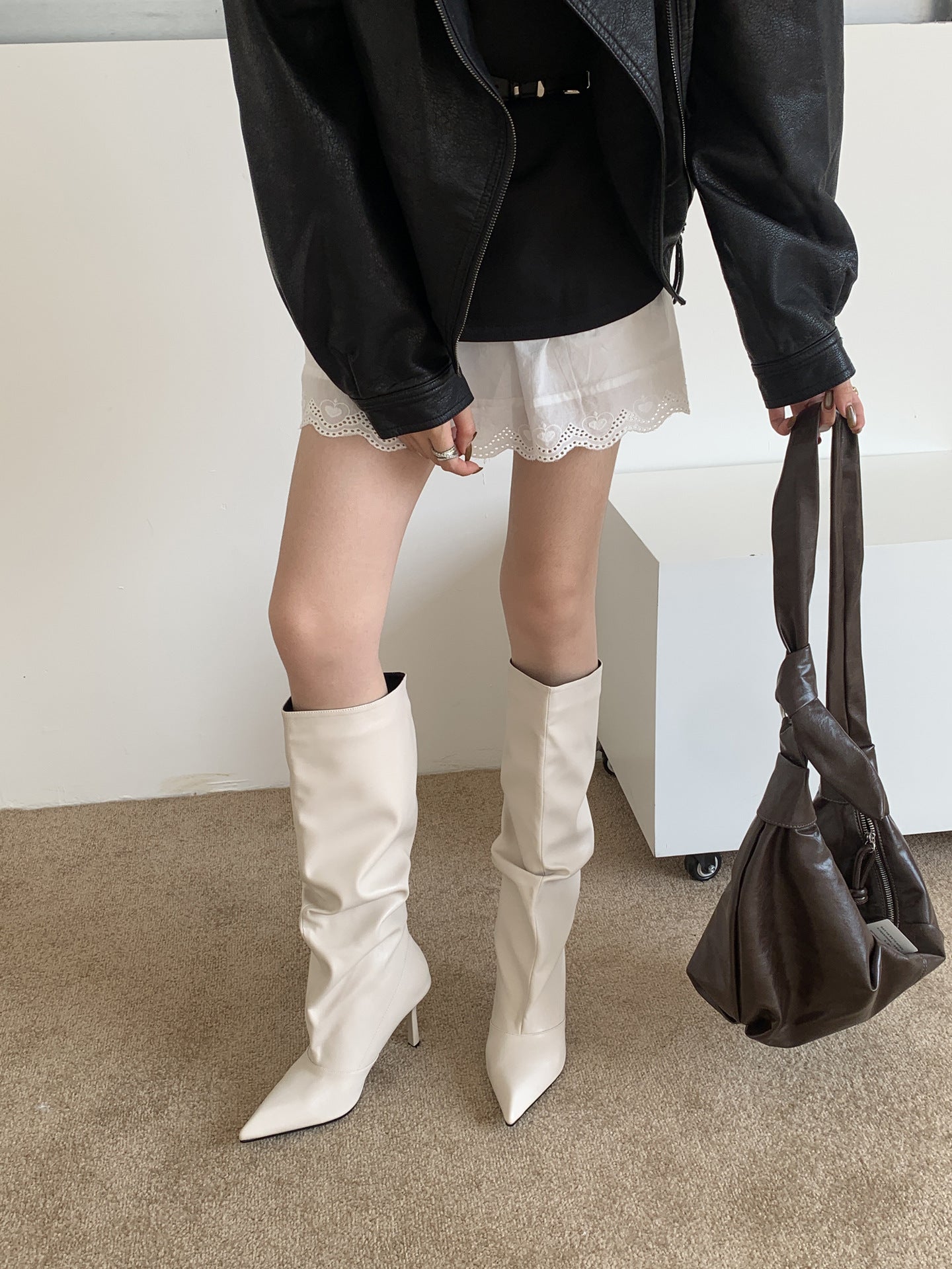 Women's Fashion High-heel Gentle Classy Stilettos White High Boots