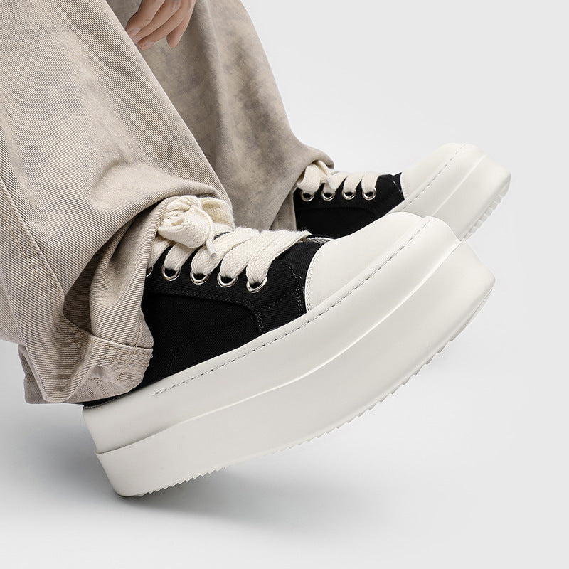 Men's Breathable Thick-soled Fashionable White Black Sneakers