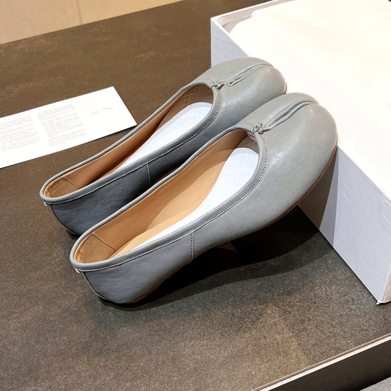 High Version Genuine Sheep Skin Split Toe Flat Ballet Loafers