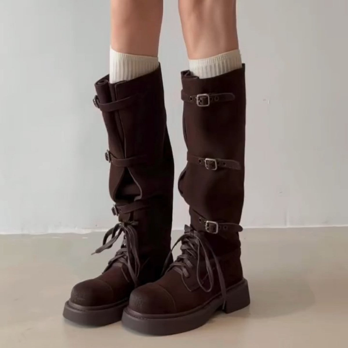 Chunky High Female Suede Knight Versatile Women's Leather Boots