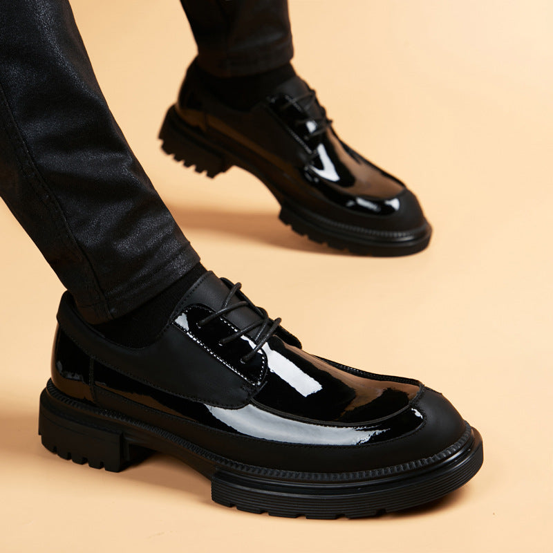 Men's England Style Formal Wear Thick Sole Increased Glossy Leather Shoes