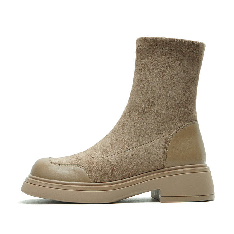 Women's Short Martin Retro Stretch Knight Platform Women's Leather Boots