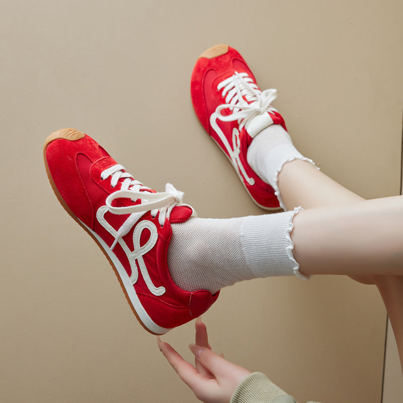 Women's Increasing Insole German Training Spring Niche Fashionable Flat Retro Red Casual Shoes