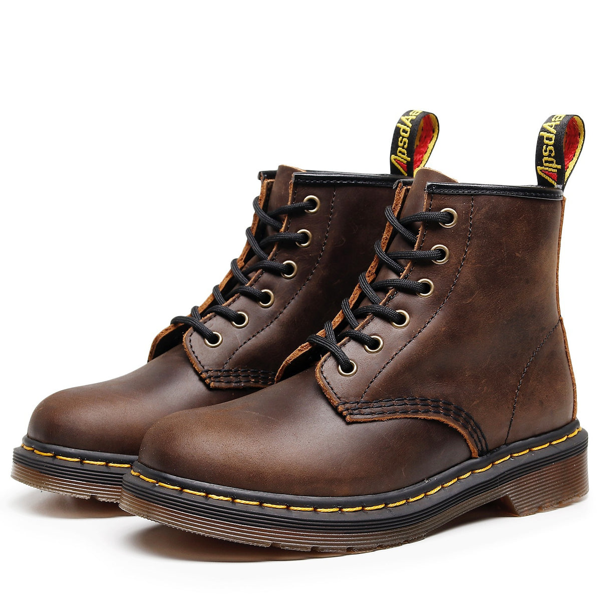 Women's & Men's Crazy Horse Dark Brown Motorcycle Retro British Style Short Round Women's Leather Boots