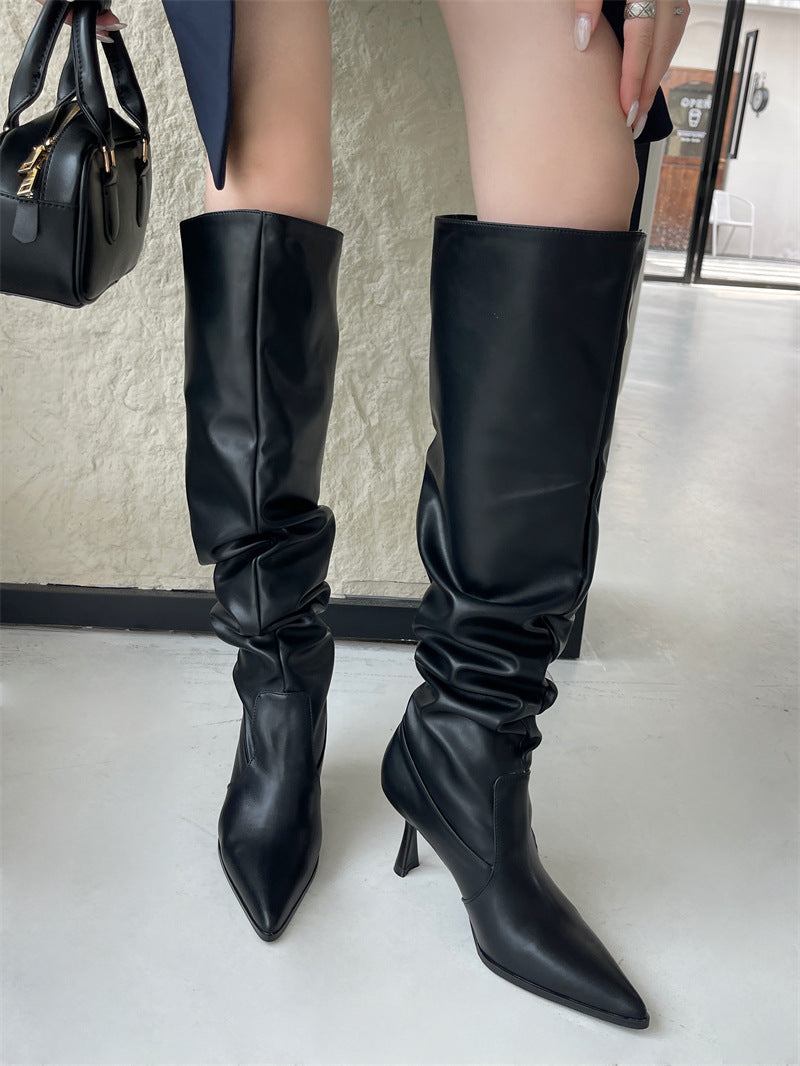 Circumference Female Pointed Toe Skinny Stilettos Pile Style Plus Size Boots