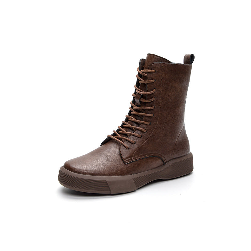 Women's Martin Plus Size British Style Fleece-lined Flat Bottom Retro Boots