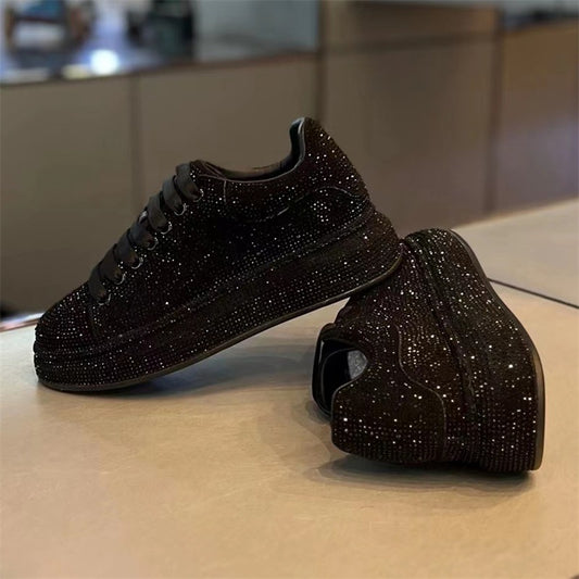 Men's Rhinestone Skate Pure Color Trendy Lace Men's Board Shoes