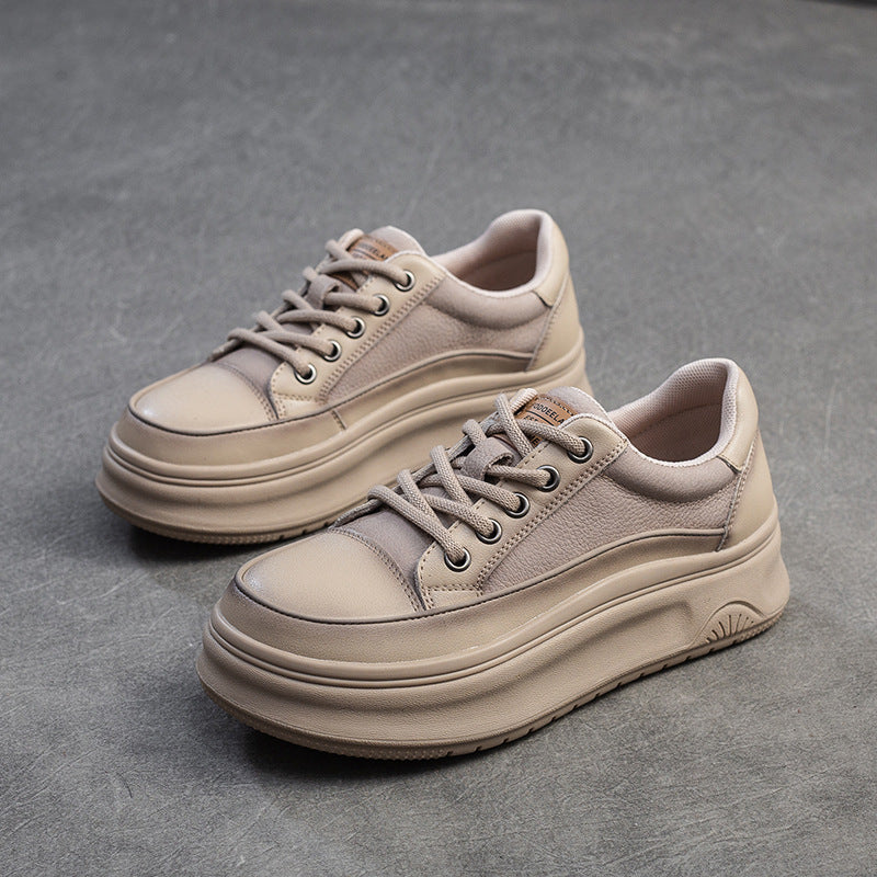 Women's Layer Cowhide Polished White Style Comfortable Women's Casual Shoes
