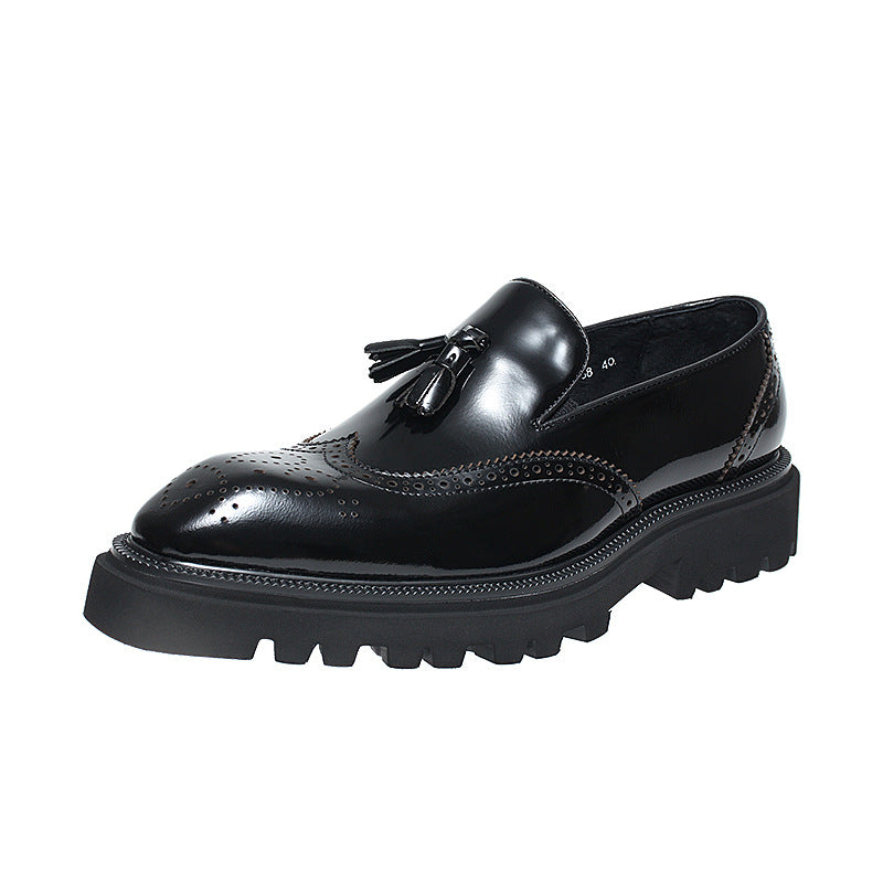 Men's Slip-on Platform Height Increasing Breathable Brogue Men's Business Leather Shoes