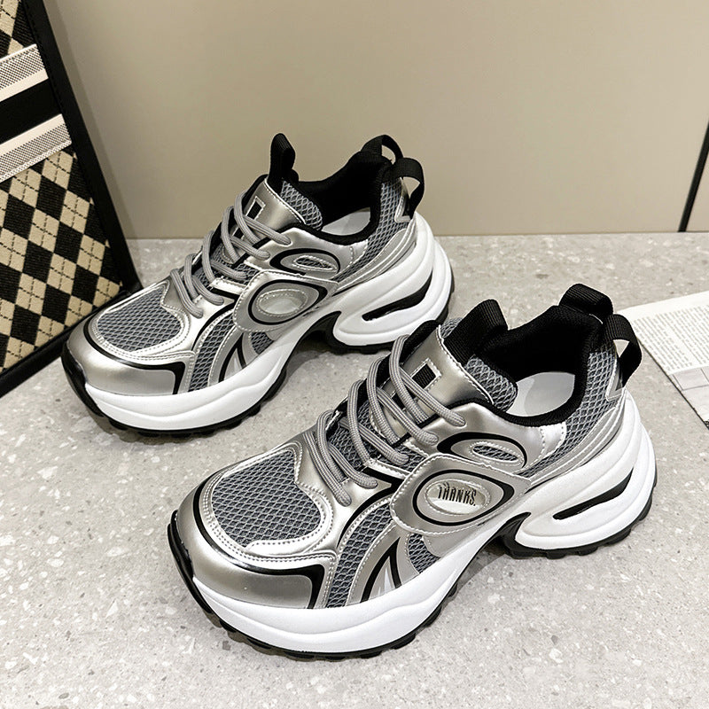 Women's Platform Sier Fashion Clunky Height Increasing Sneakers