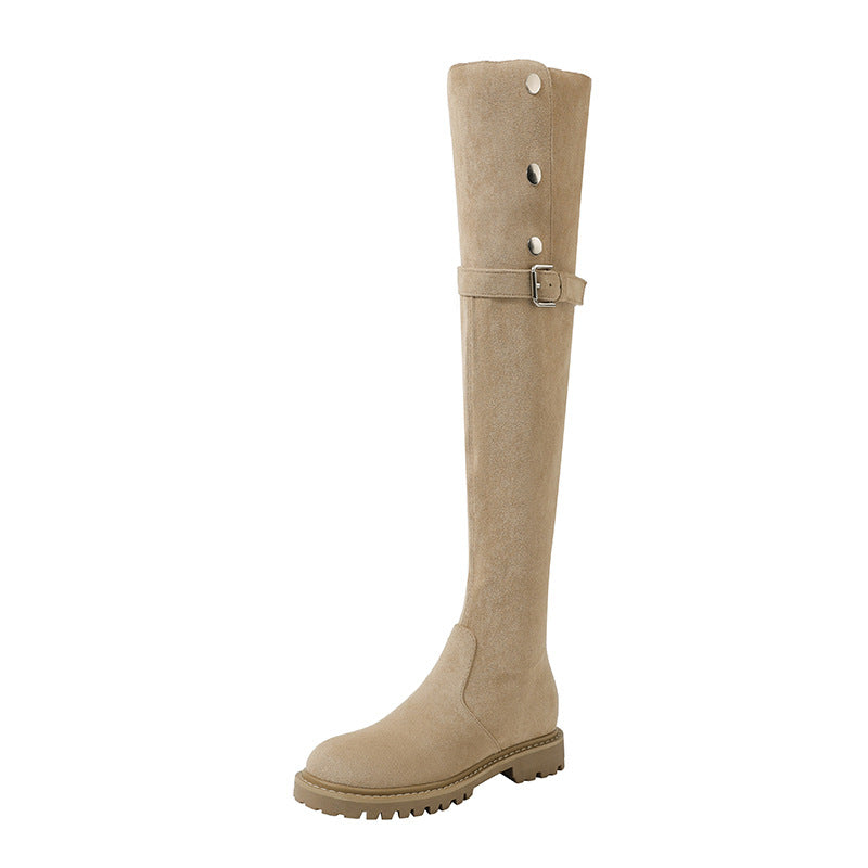 Women's Suede Thick-soled Stretch Widened Long Veet High Women's Leather Boots
