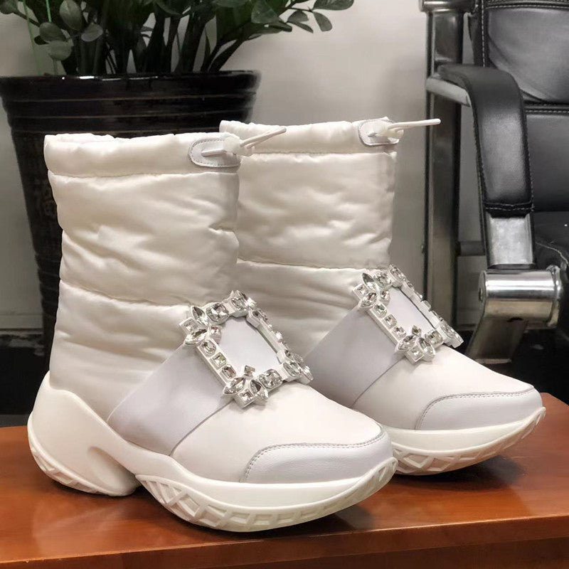 Women's Fashion Drill Buckle Fleece-lined Warm Slip-on Snow Boots