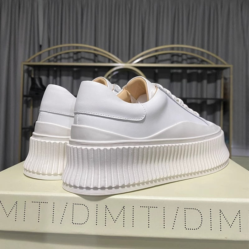 Women's Biscuit Shape Genuine Platform White Leisure Women's Casual Shoes