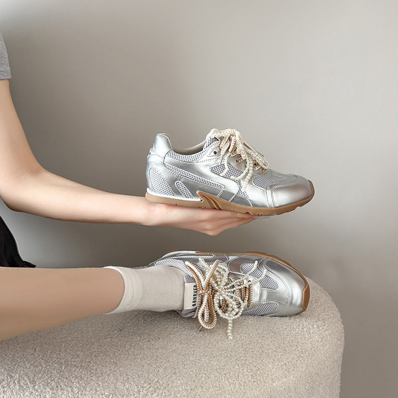 Women's Mom Height Increasing Insole Pearl Ballet Style Training Genuine Large Women's Sports Shoes
