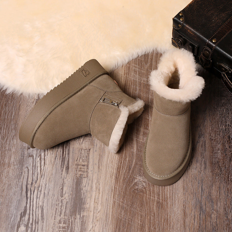 Women's Wool Muffin Short Heightening Thickening Fleece-lined Snow Boots