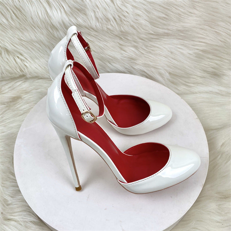 Women's Super Low Cut Round Toe White Mary Jane Style Stiletto High Heeled Sandals