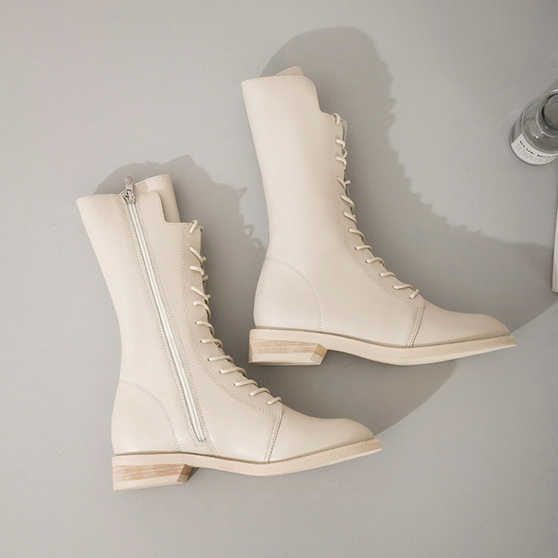 Martin Female British Style White Ankle Boots