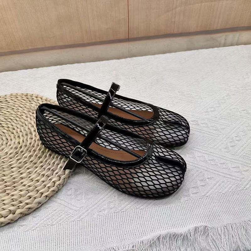 Women's Spring Black Mesh Long Term Fishnet Hollow Low Mouth Women's Fashion Shoes
